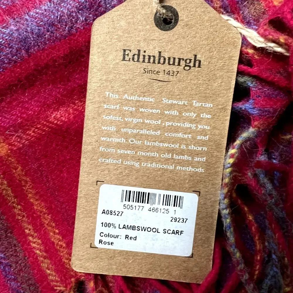 edinburgh men’s scarf 100% wool red pink purple yellow New D1